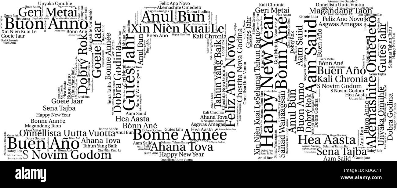 Nuage de mots, concept de nouvelle année dans toutes les langues du monde, rendu avec nuage et tags. Illustration de Vecteur