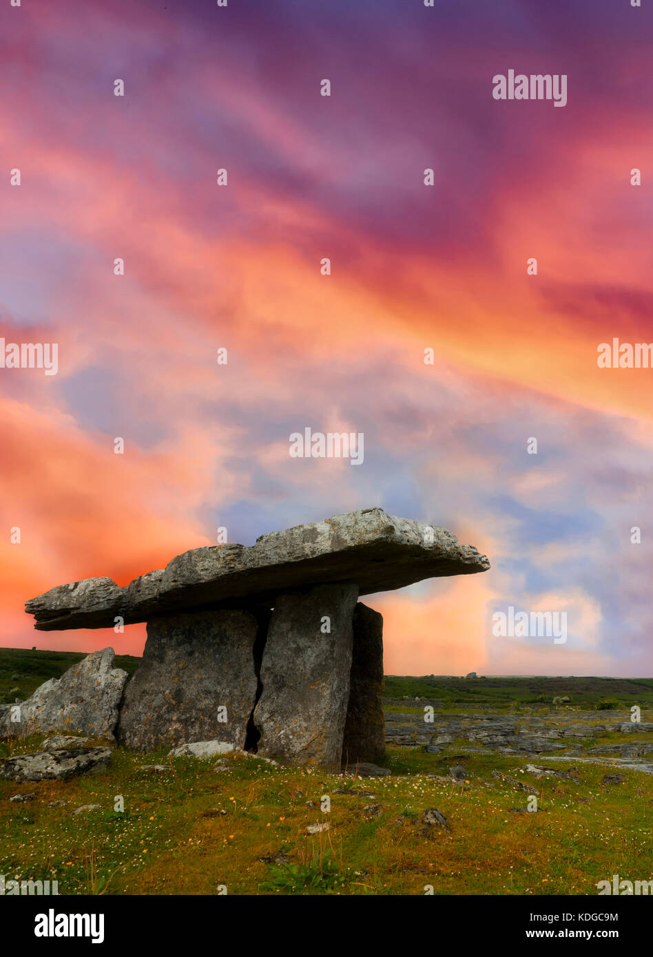 Ruines de poulnabrone sépulture. Le Burren, comté de Clare, Irlande Banque D'Images