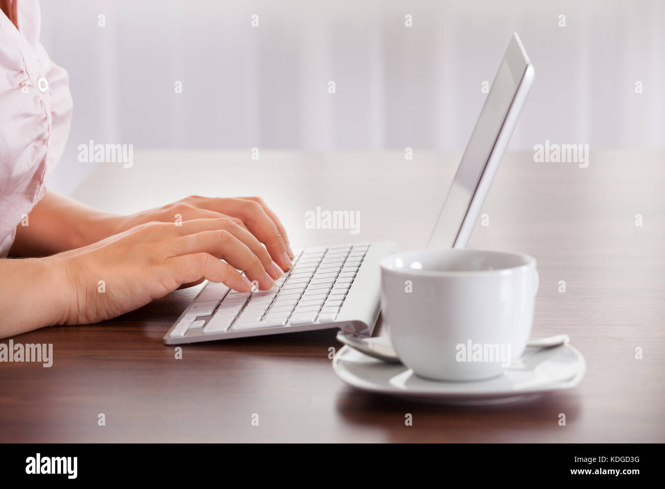 Close-up of woman working on computer in office Banque D'Images