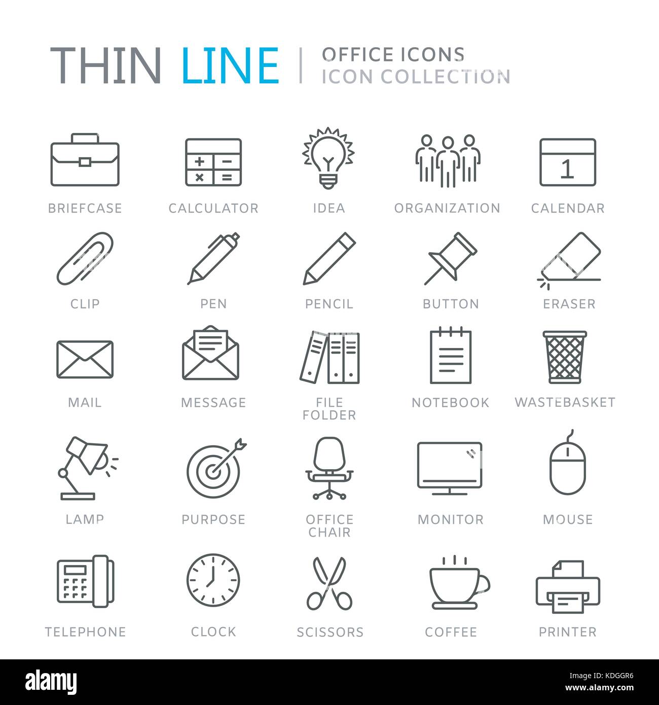 Collection d'icônes de bureau fine ligne. vector eps10 Illustration de Vecteur