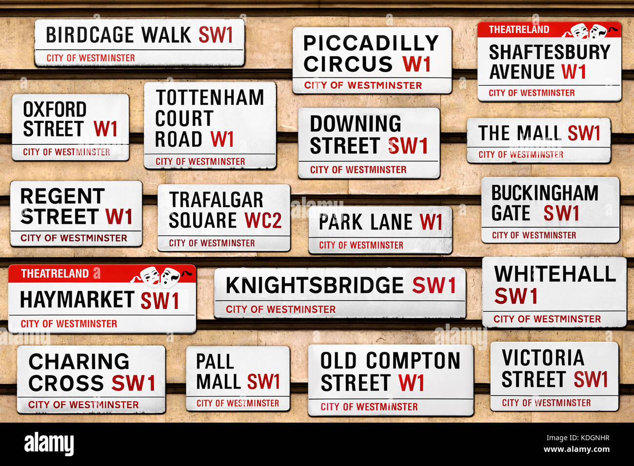 Les plaques de rue de Londres, Londres, Royaume-Uni. Banque D'Images