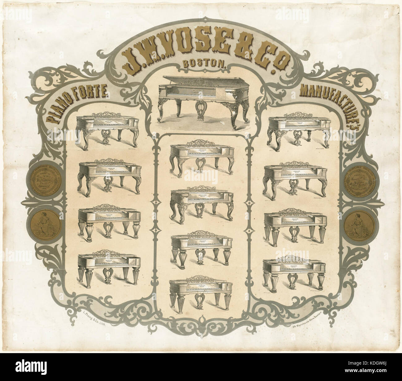 J. W. Vose et Co. de Boston. Fabrique de pianoforte (Boston Public Library) Banque D'Images