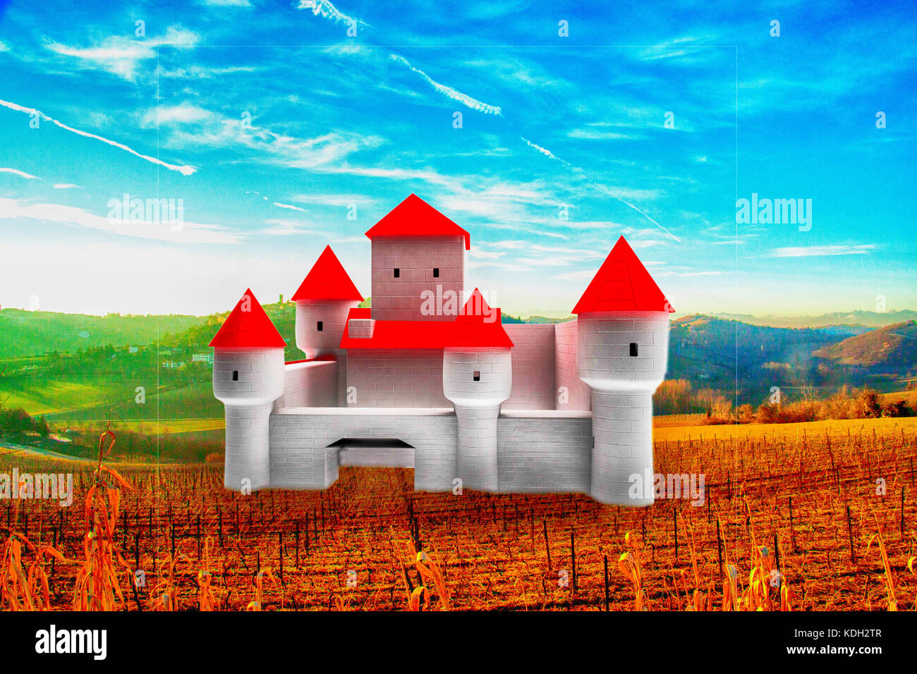 Château de fantaisie dans le pays, rendu 3d, image horizontale Banque D'Images
