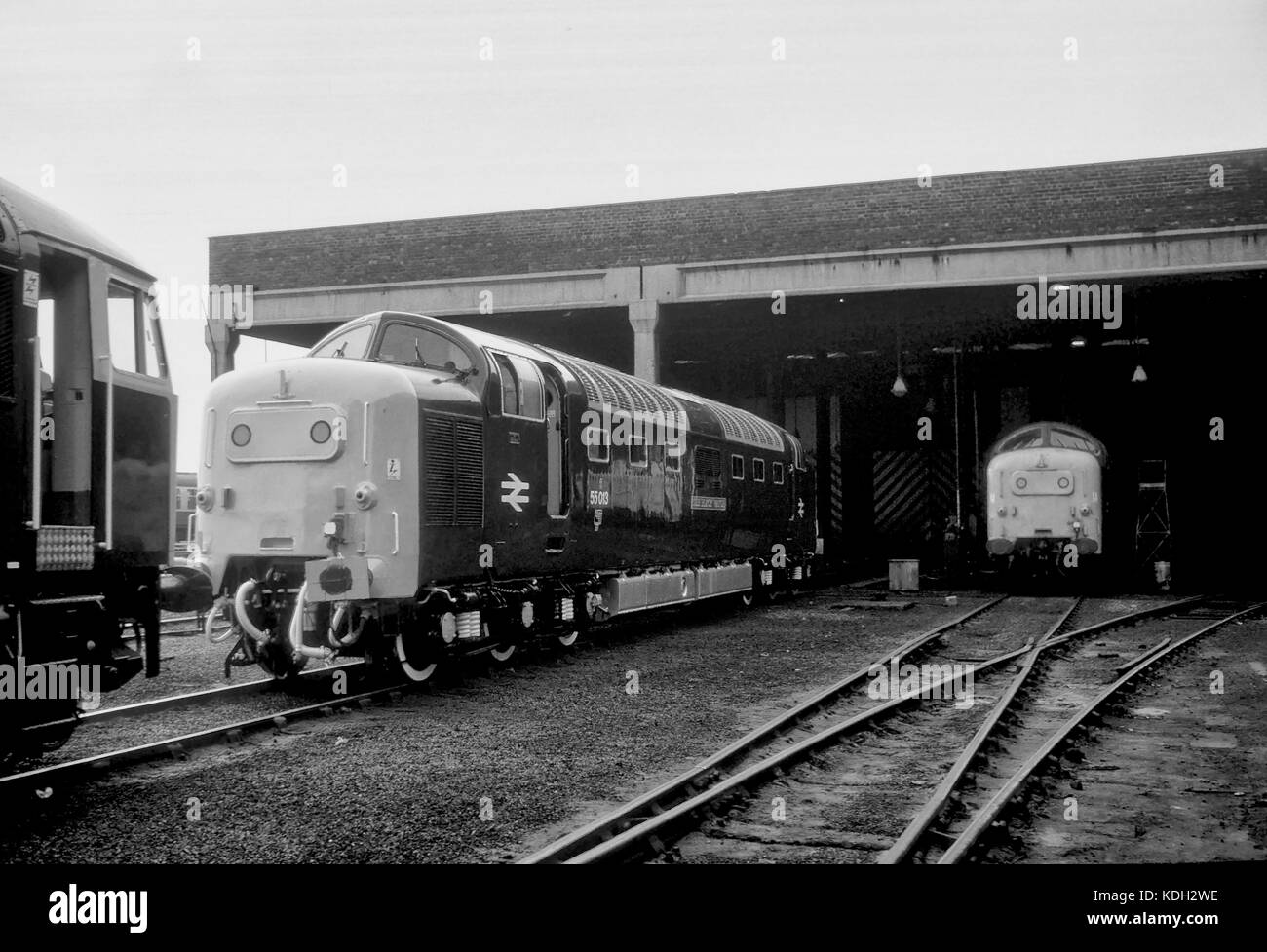 Class 55 locomotive fraîchement peint à l'extérieur de york motive power depot Banque D'Images