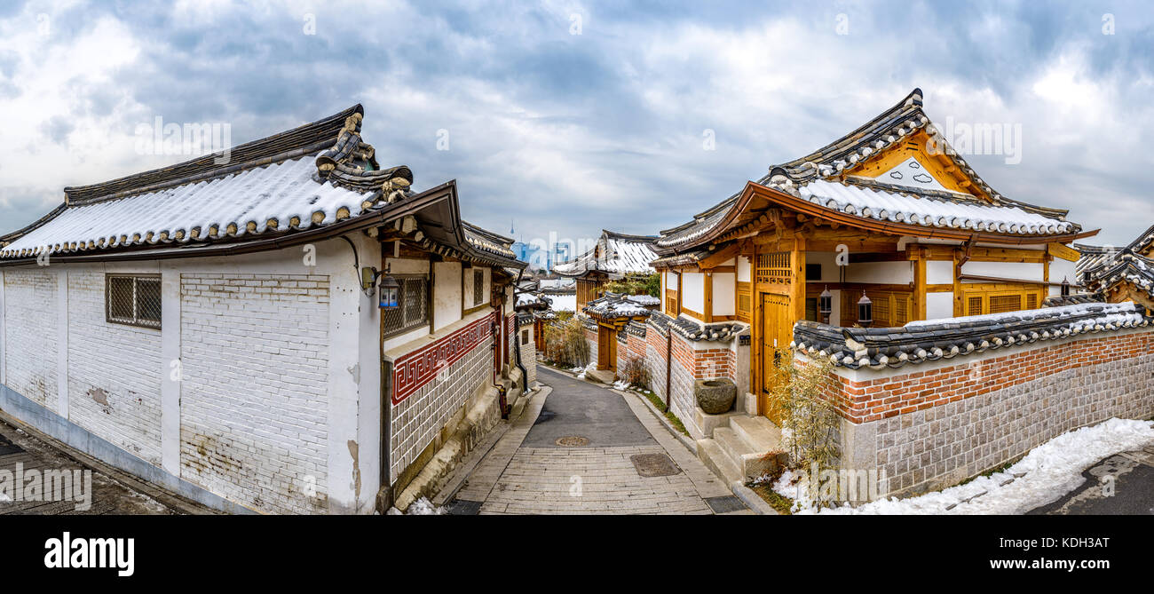 Séoul, Corée du Sud, à l'arrondissement historique de Bukchon Hanok. Banque D'Images