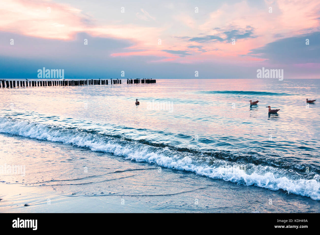 Paysages de Pologne. calme coucher de soleil à la mer Baltique. Banque D'Images
