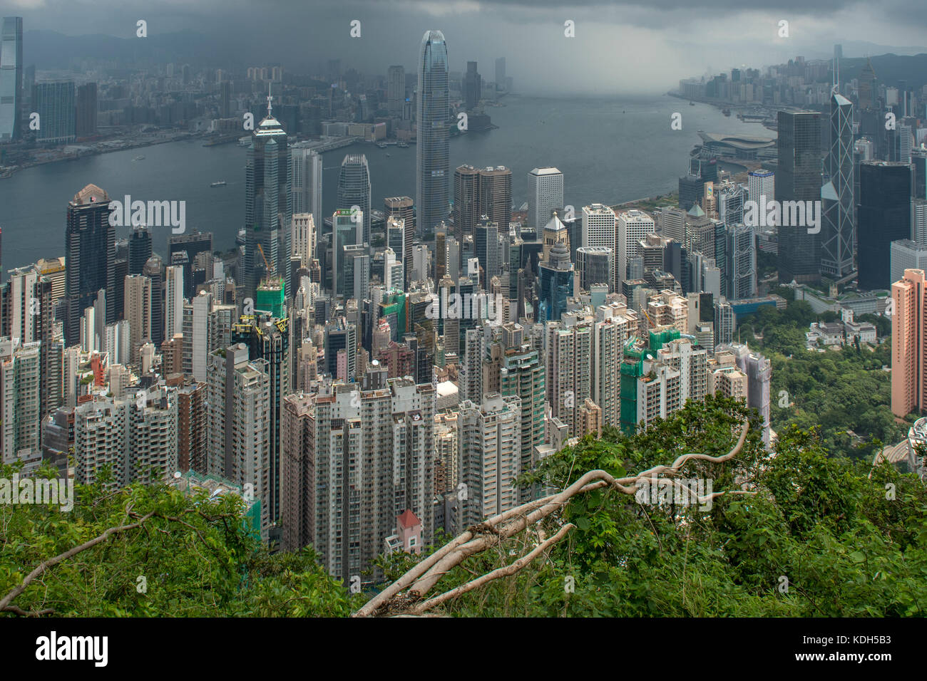 Tempête sur le Pic Victoria de Kowloon, Hong Kong, Chine Banque D'Images