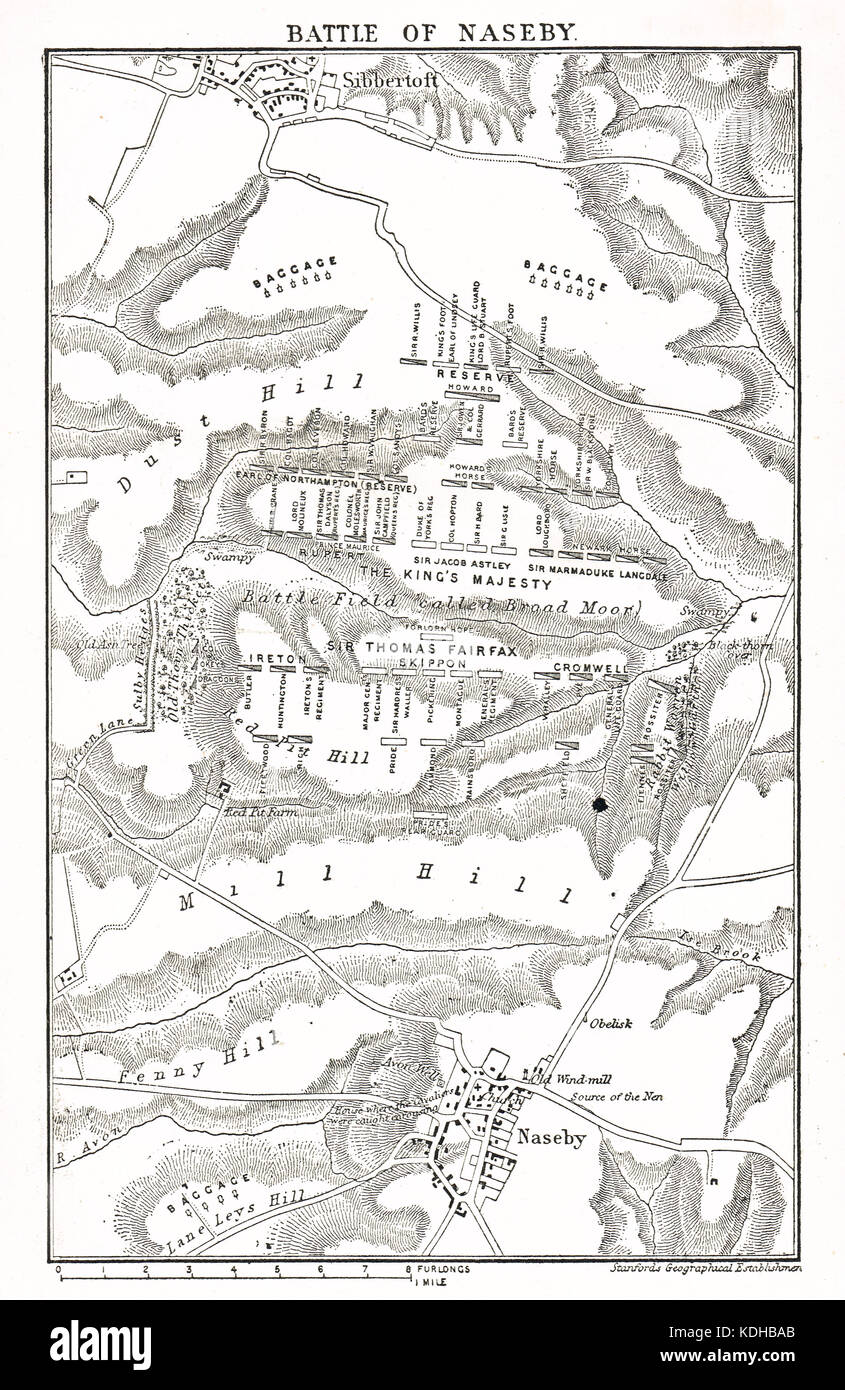 Plan de la bataille de Naseby, 14 juin 1645 Banque D'Images
