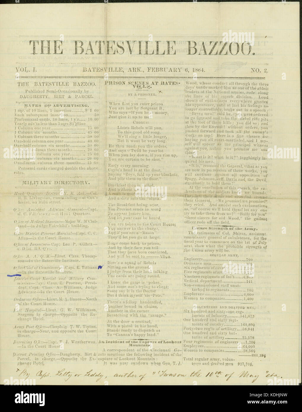 Question de Batesville Bazzoo de journaux, 6 février 1864 Banque D'Images