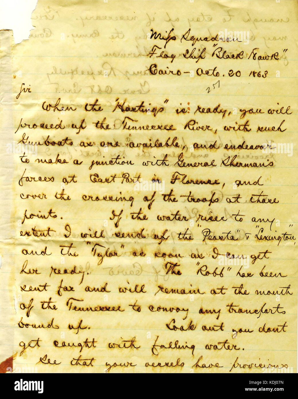 Lettre de David D. Porter, U. S. S. Black Hawk, Cairo, Illinois, à Seth Ledyard Phelps, U. S. S. Hastings, Le Caire, New York, 20 Octobre 1863 Banque D'Images