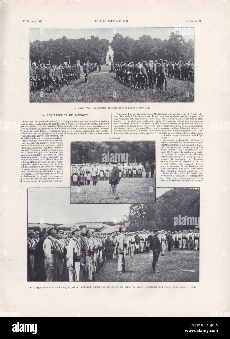 Un document historique, page 61 d'un ouvrage intitulé 'No 3776, 17 juillet 1915.' Cette page contient probablement des informations importantes liées aux événements de la première Guerre mondiale, avec un accent sur l'année 1915. Banque D'Images