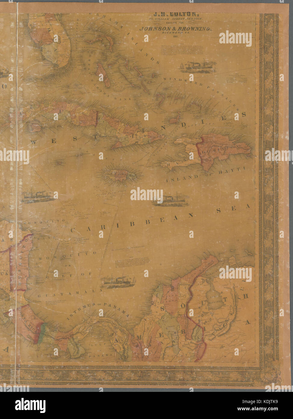 Cette carte de Johnson fournit une vue détaillée de l'Amérique du Nord, y compris ses républiques, ses îles et les pays voisins. Il s'agit d'une version illustrée améliorée. Banque D'Images