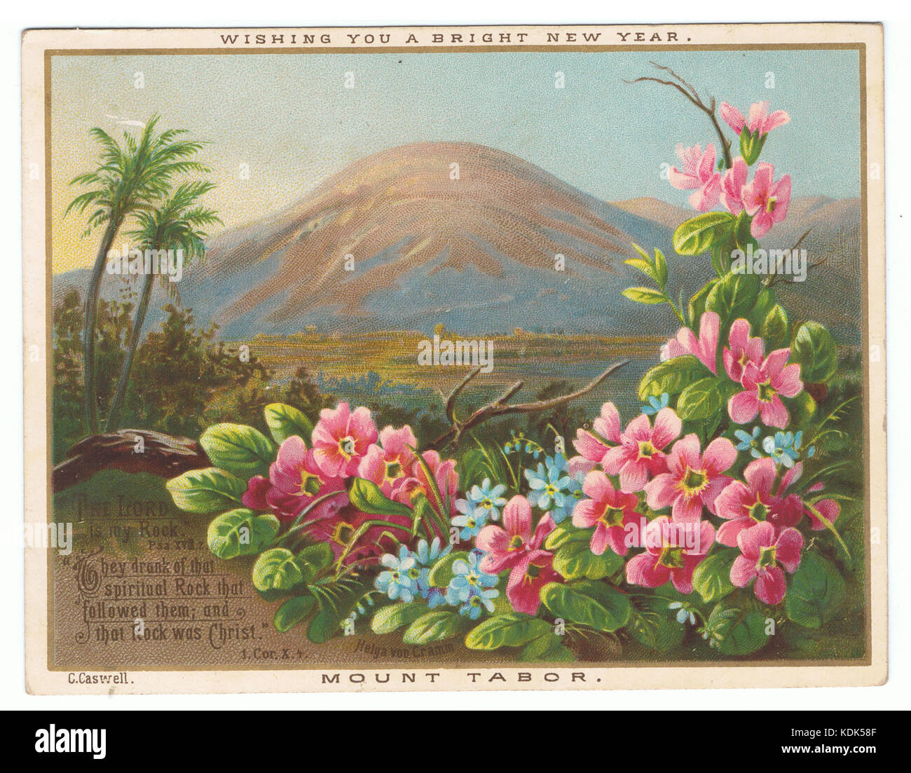 Le Mont Thabor, par Helga von Cramm. Nouvelle année chromolithographic carte. C. Caswell. (4 x 5,125 pouces) Banque D'Images
