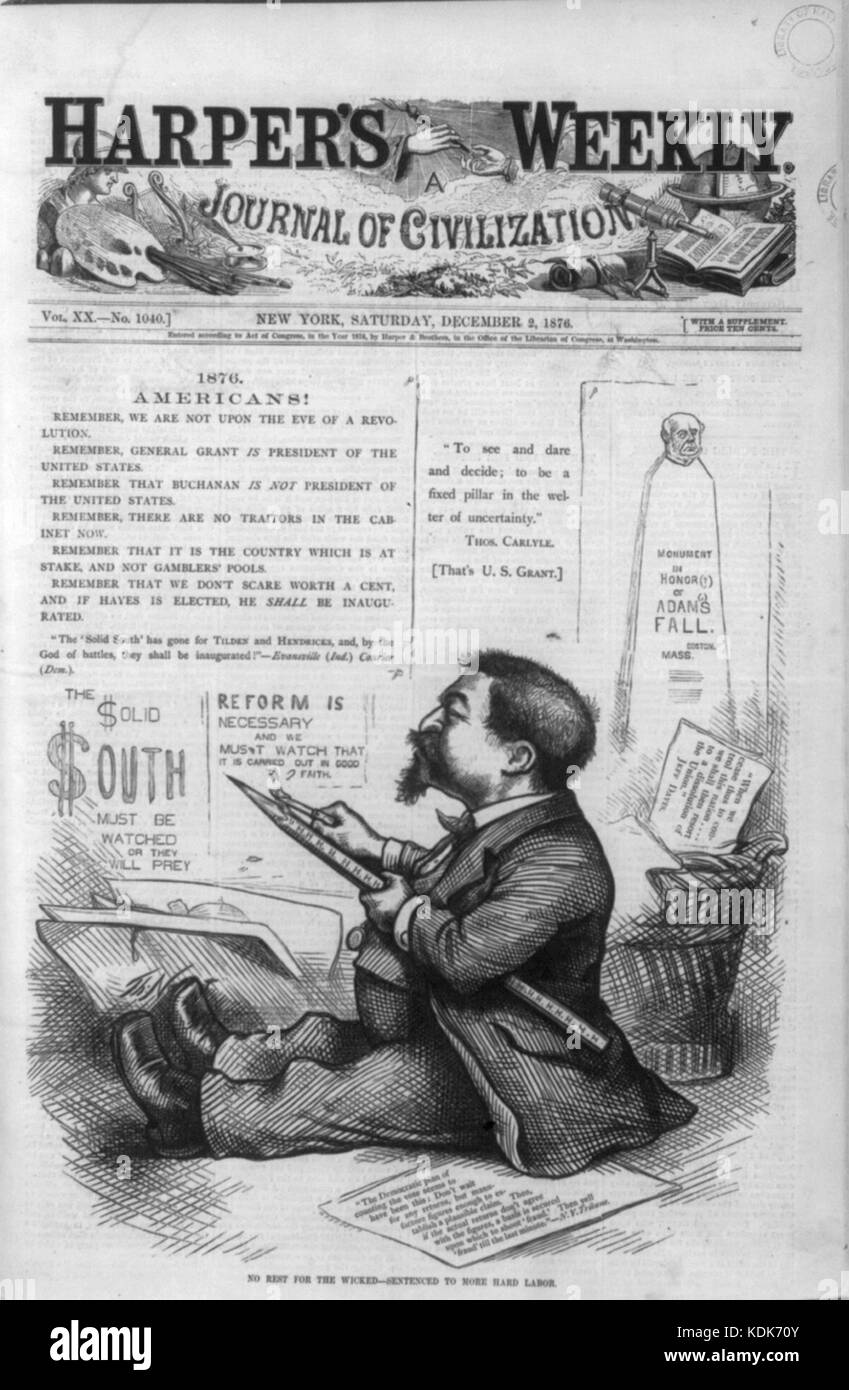 Autoportrait de l'artiste Thomas Nast, publié dans Harper's Weekly en 1876. L'illustration met en évidence le style de Nast et son influence sur les caricatures politiques américaines au XIXe siècle. Banque D'Images