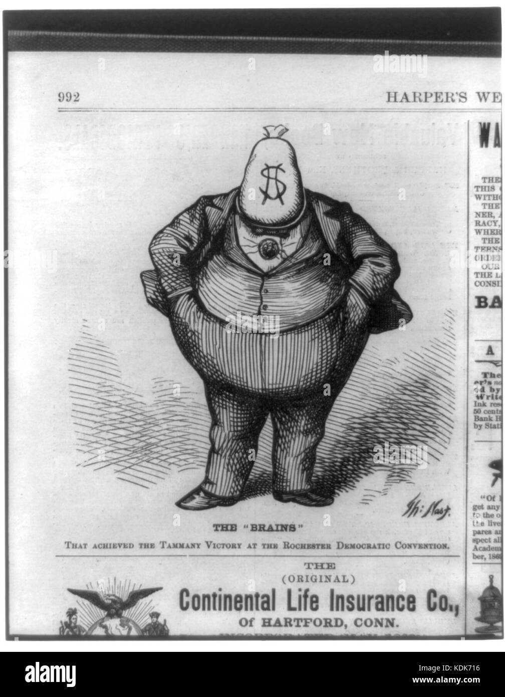 Une illustration intitulée « The Brains » par Thomas Nast, présentée dans Harper's Weekly en 1871. Nast était connu pour ses caricatures politiques, et cette pièce reflète sa critique des questions politiques contemporaines aux États-Unis au XIXe siècle. Banque D'Images