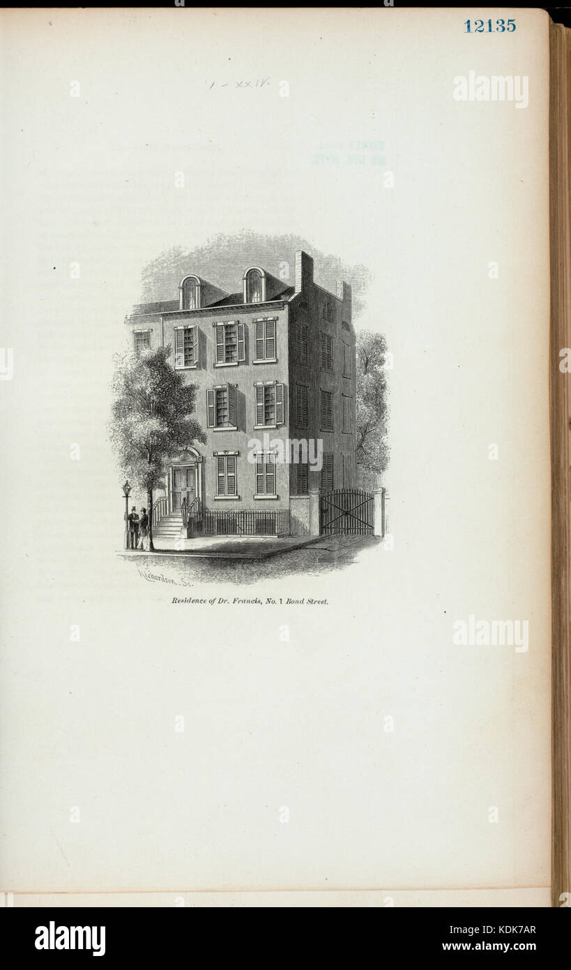 Une photographie historique de la résidence du Dr Francis située au No. 1 Bond Street, capturée dans la collection NYPL. Banque D'Images