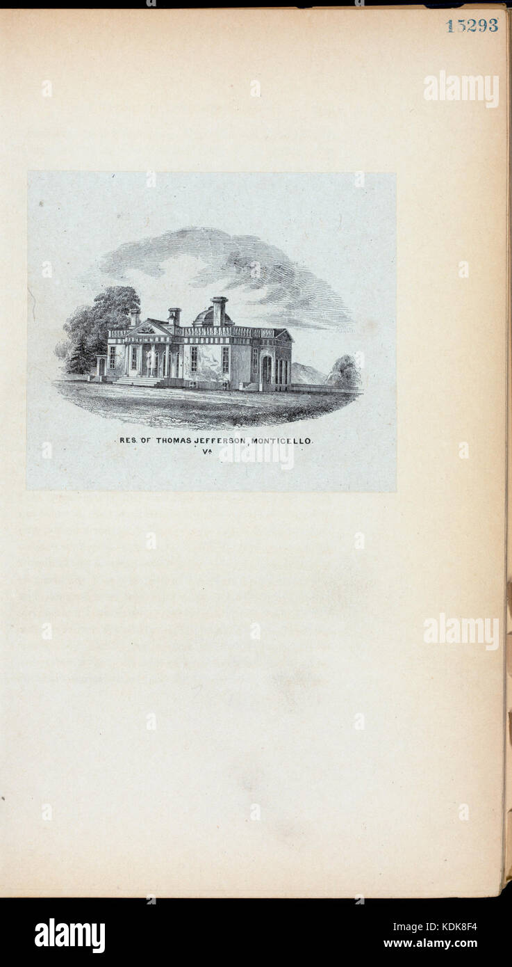 Cette photographie montre la résidence de Thomas Jefferson, Monticello, située en Virginie. En tant que résidence du troisième président américain, Monticello reflète le style architectural de Jefferson et ses contributions personnelles à l’histoire américaine. Banque D'Images Cette photographie montre la résidence de Thomas Jefferson, Monticello, située en Virginie. En tant que résidence du troisième président américain, Monticello reflète le style architectural de Jefferson et ses contributions personnelles à l’histoire américaine. Banque D'Images