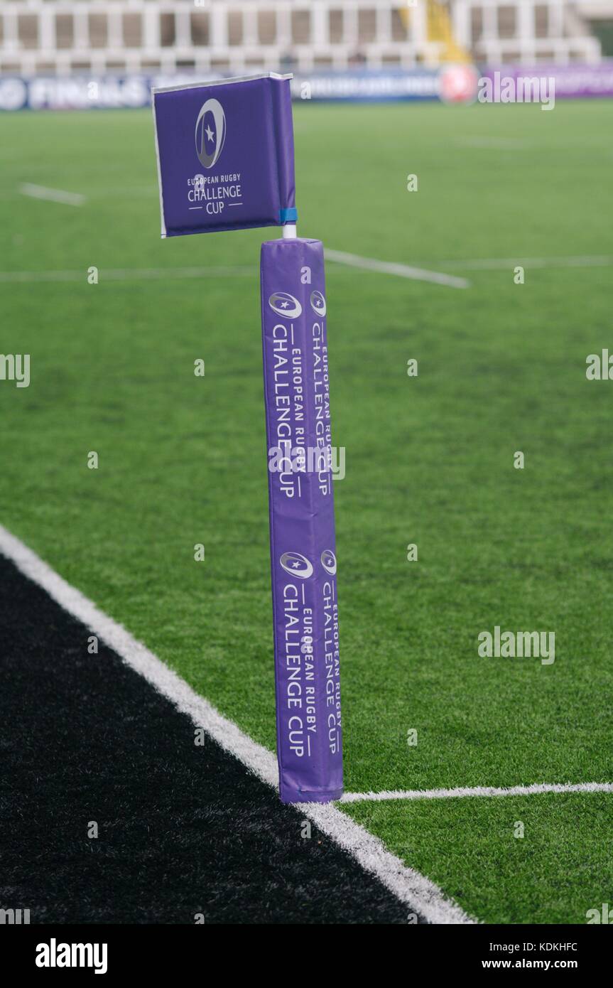 Newcastle upon Tyne, Angleterre, 14 octobre 2017. Drapeau de la European Rugby Challenge Cup à Kingston Park. Crédit : Colin Edwards/Alamy Live News. Banque D'Images