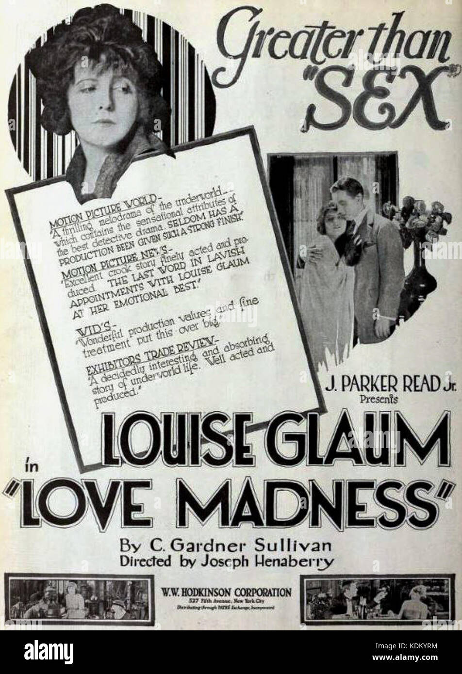 Love Madness est un film de 1920 connu pour son exploration de thèmes romantiques et psychologiques. Le film plonge dans la complexité des émotions humaines, soulignant les conséquences de l'amour et de l'obsession. Banque D'Images