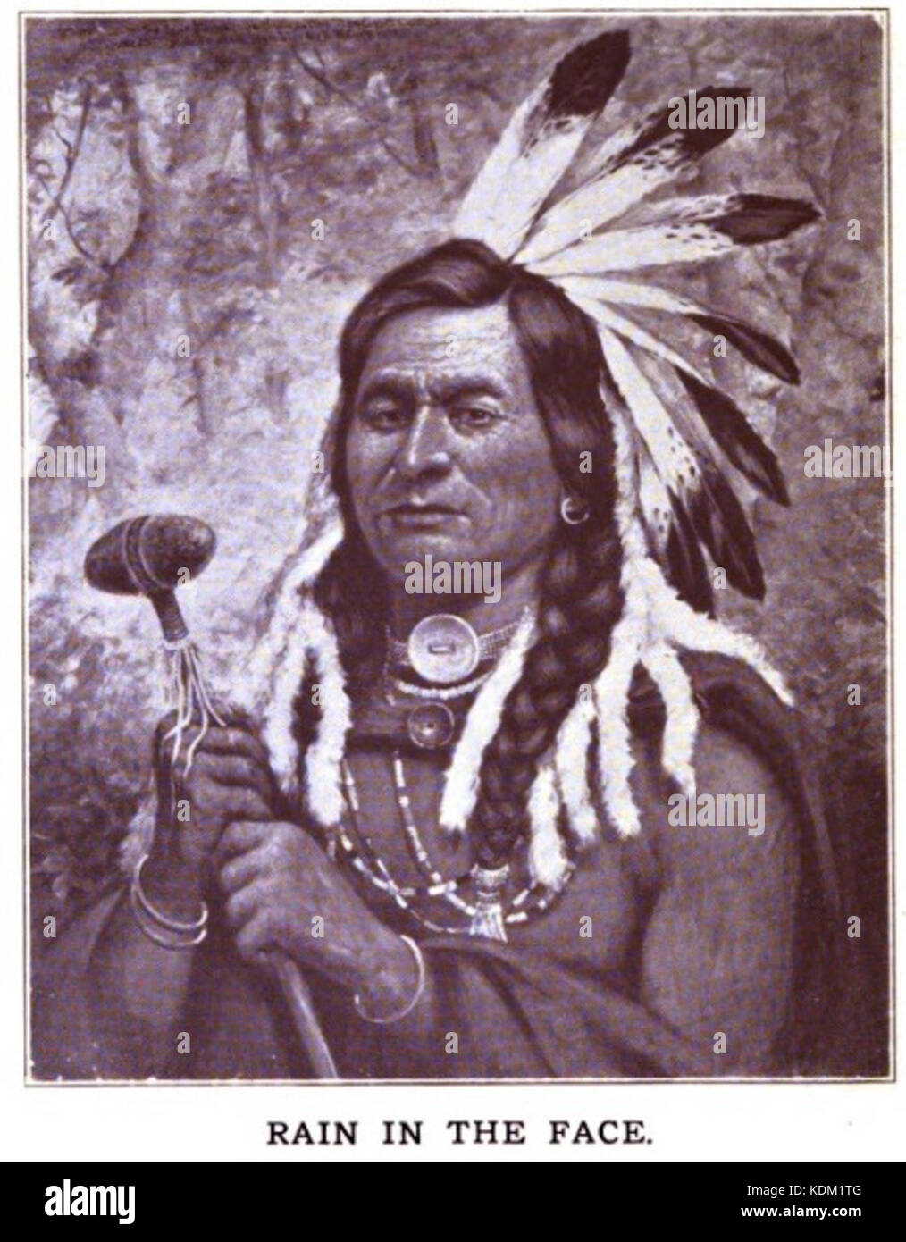 Un portrait de Rain in the face, un chef Sioux Lakota de Hunkpapa connu pour son leadership et sa résistance pendant les guerres indiennes. Banque D'Images