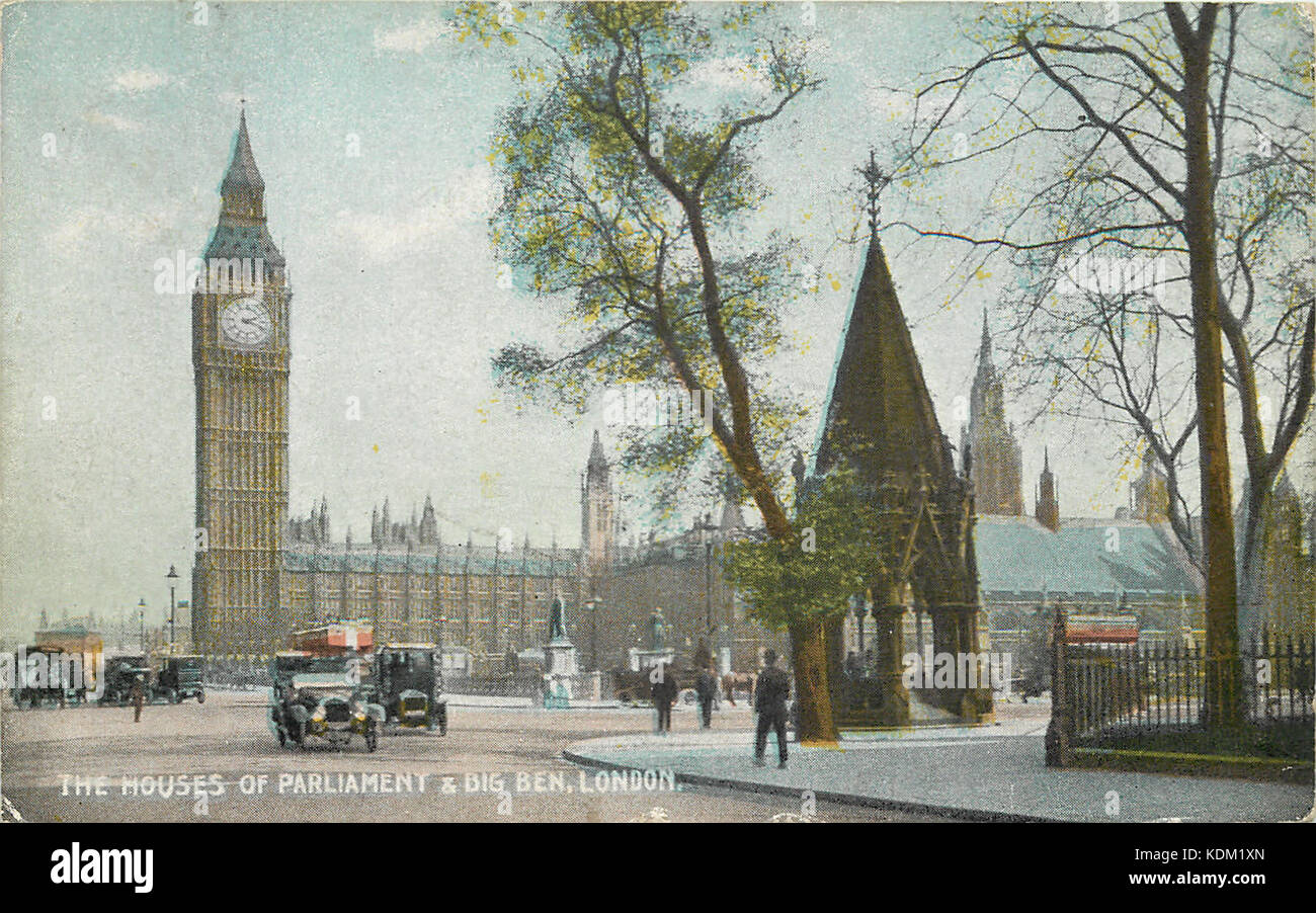 Chambres du Parlement et Big Ben, James Henderson, carte postale envoyée 1918 02 Banque D'Images