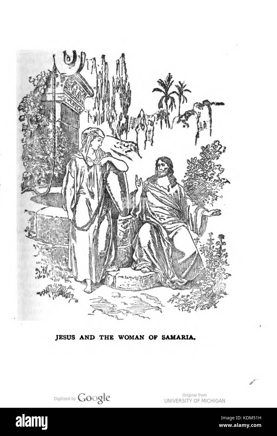 Une référence biblique à l'histoire de Jésus et de la femme de Samarie, discutant de leur rencontre au puits telle que racontée dans les écritures chrétiennes. Banque D'Images