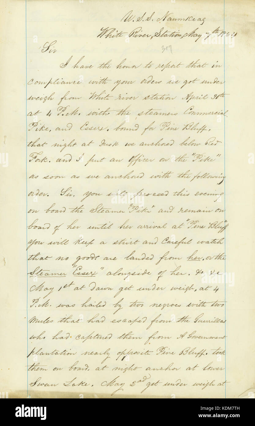 Lettre de John Rogers, l'U.S.S. Naumkeag, White River Junction, à Louis Garon James, le 7 mai 1864 Banque D'Images