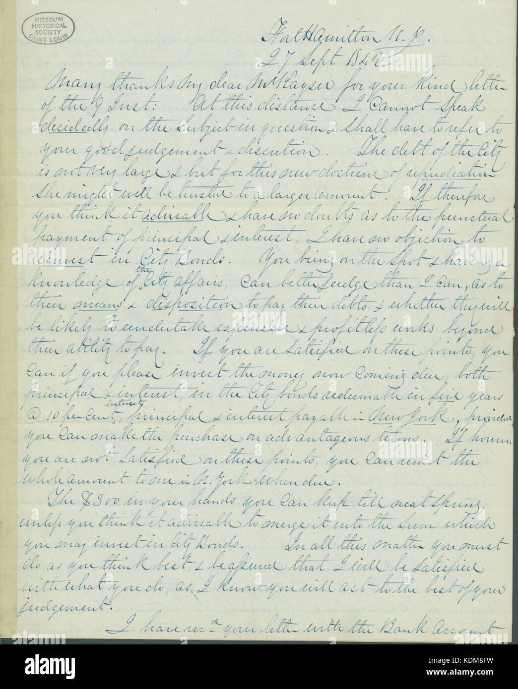Lettre signée R.E. Lee à Henry Kayser, 27 Septembre, 1842 Banque D'Images