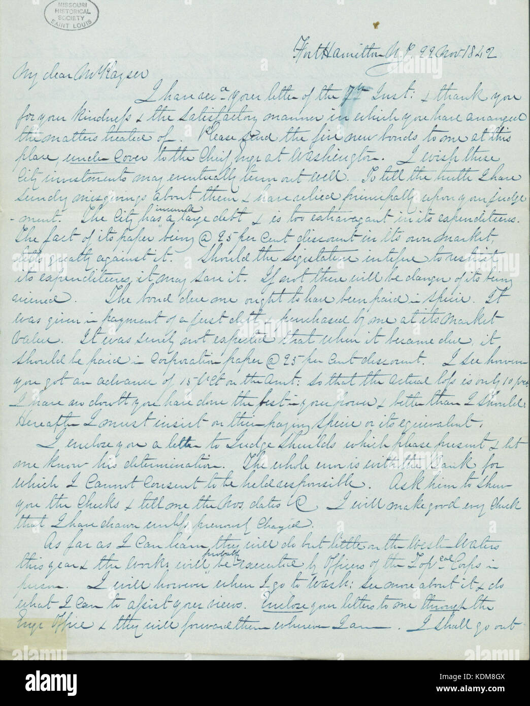 Lettre signée R.E. Lee à Henry Kayser, 22 Novembre 1842 Banque D'Images