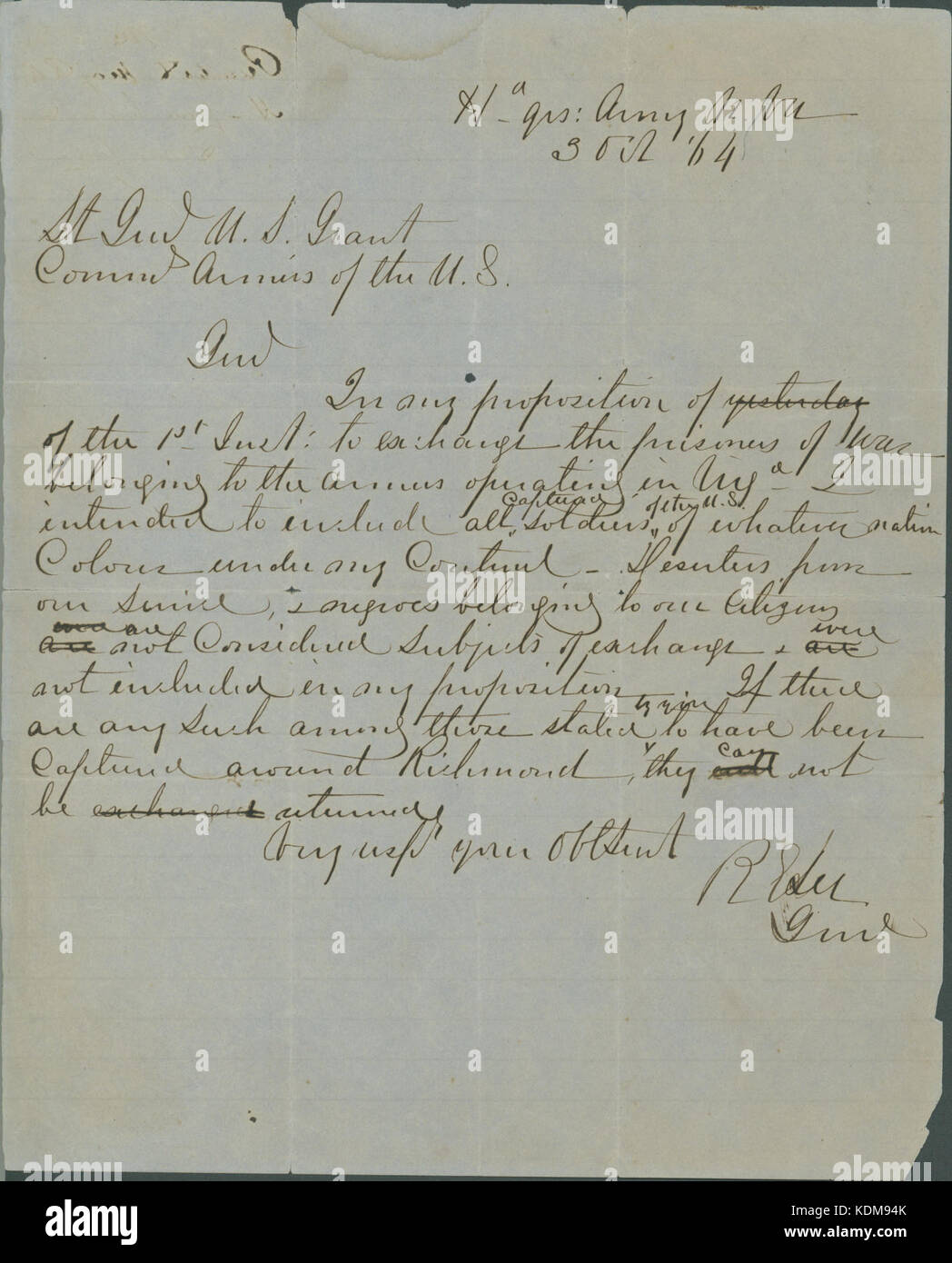 Lettre signée R.E. Lee à accorder aux États-Unis, le 3 octobre 1864 Banque D'Images