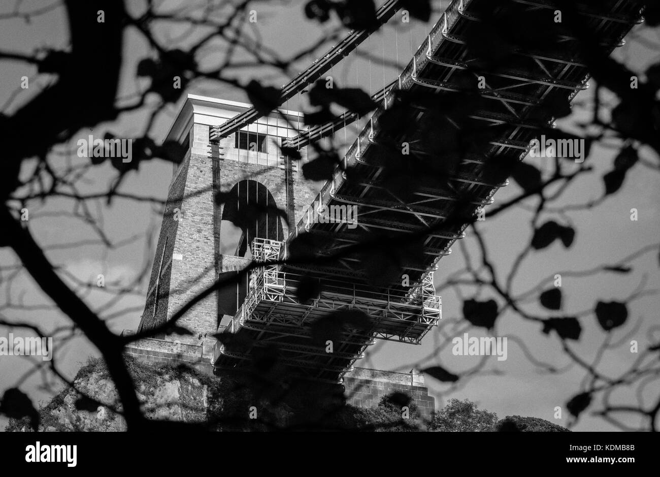 Pont suspendu de Clifton à Bristol vu de nouvelle perspective par le feuillage Banque D'Images