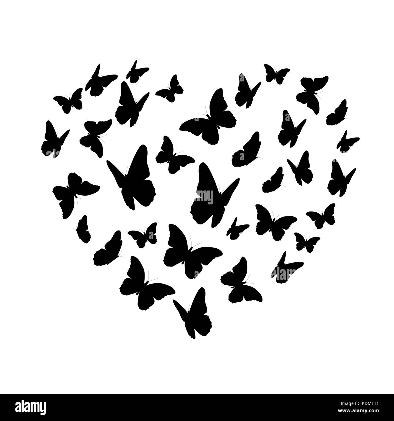 Beautifil coeur papillon silhouette isolated on white backgroun Illustration de Vecteur