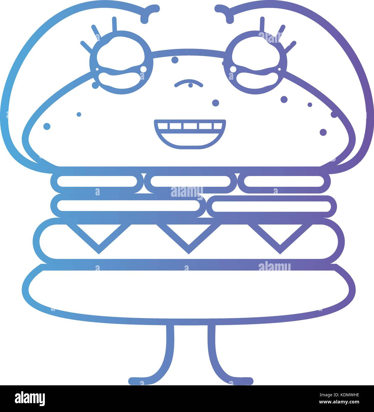 Kawaii cute heureux ligne fastfood hamburger Illustration de Vecteur