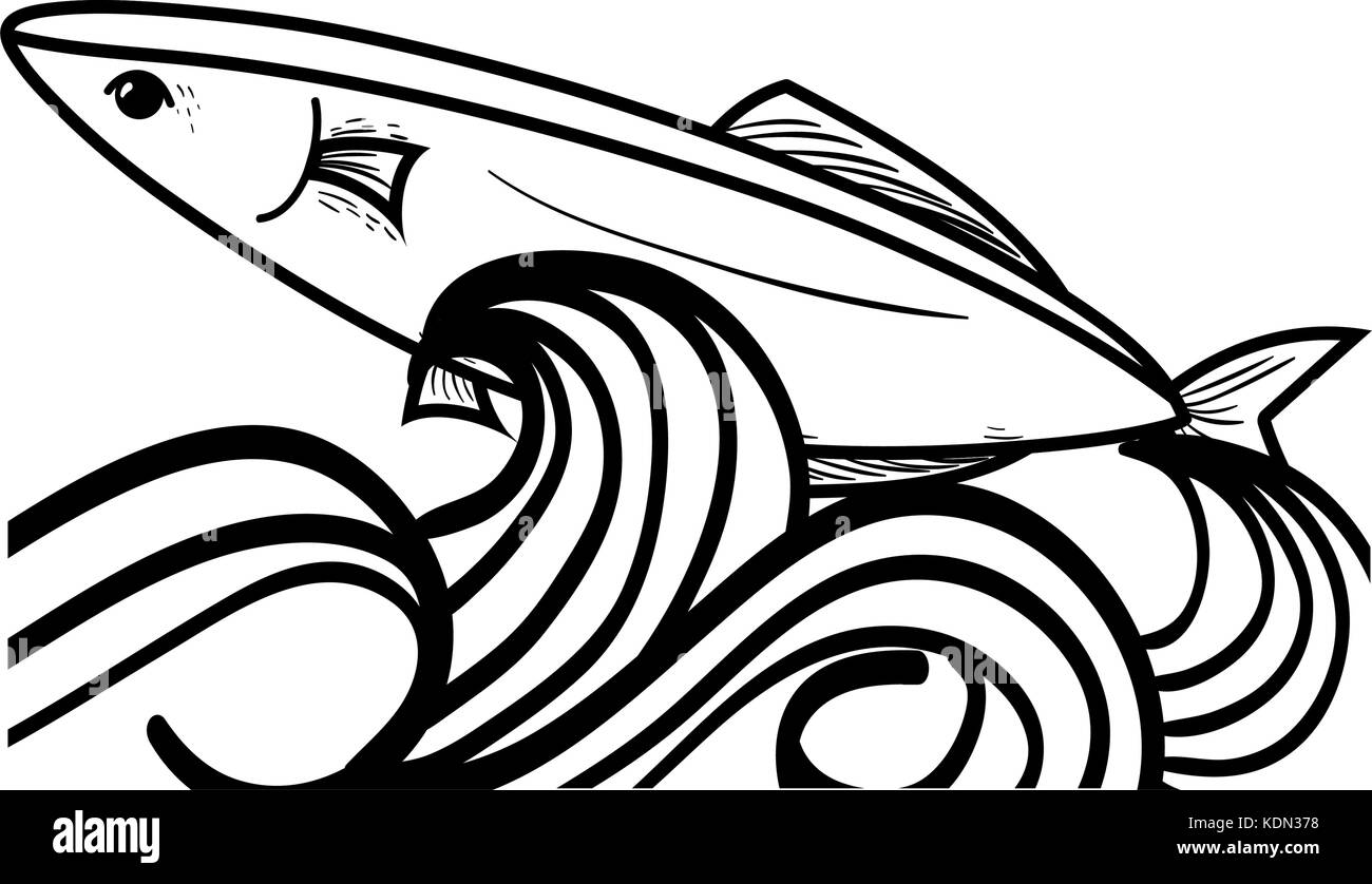 Animaux poissons de ligne dans la mer avec des vagues design Illustration de Vecteur