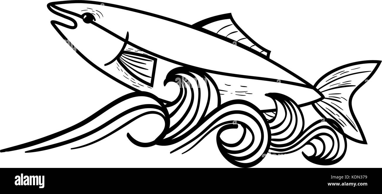 Animaux poissons de ligne dans la mer avec des vagues design Illustration de Vecteur