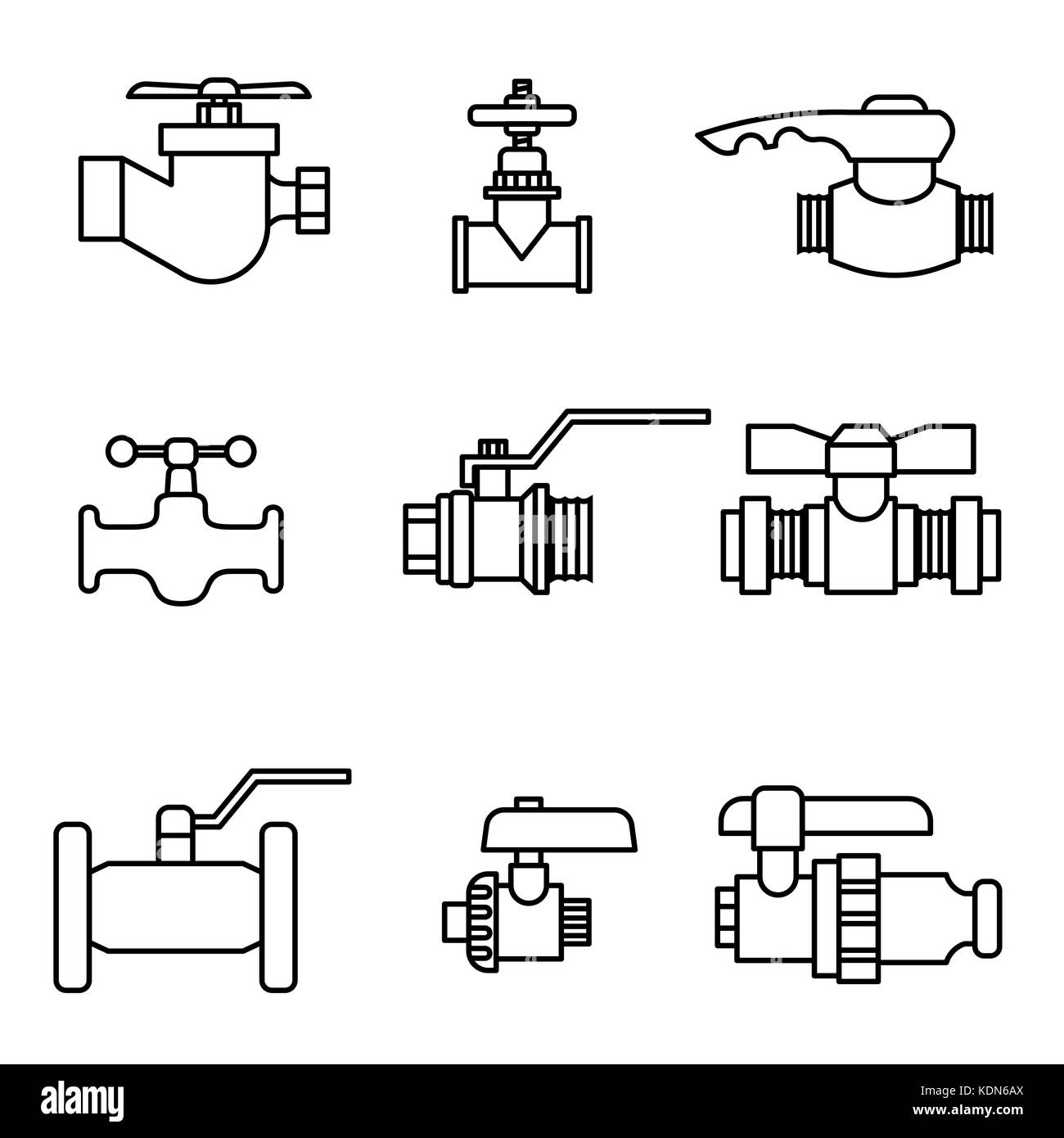 Ensemble d'alimentation en eau du robinet mélangeur robinet, vanne, l'eau pour définir l'icône vector illustration Illustration de Vecteur