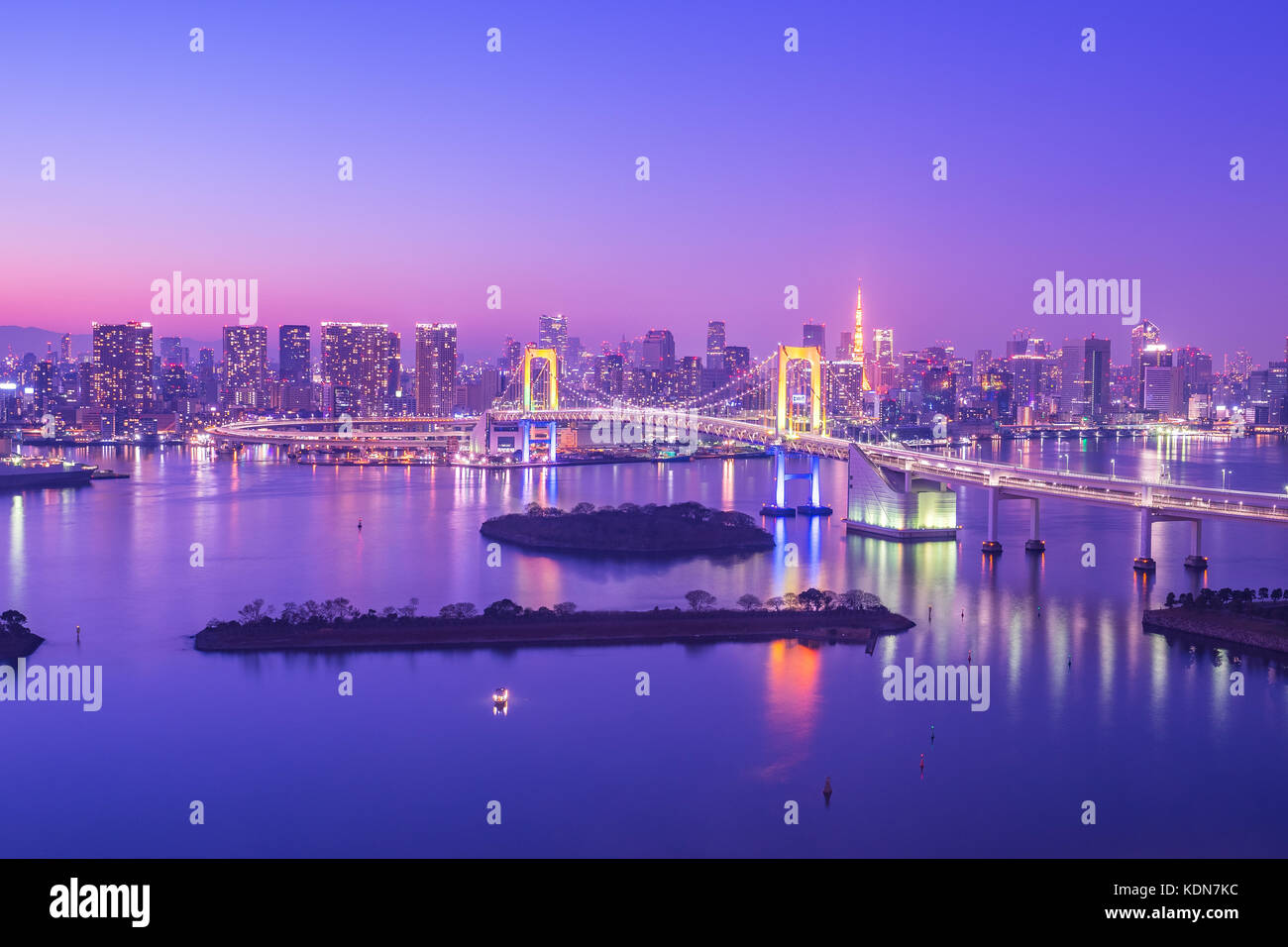 Toits de Tokyo sur la baie de Tokyo à Odaiba à Tokyo, Japon, la nuit. Banque D'Images