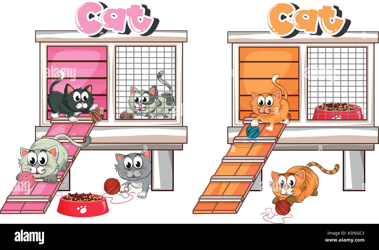 De nombreux chats en cage chat illustration Illustration de Vecteur
