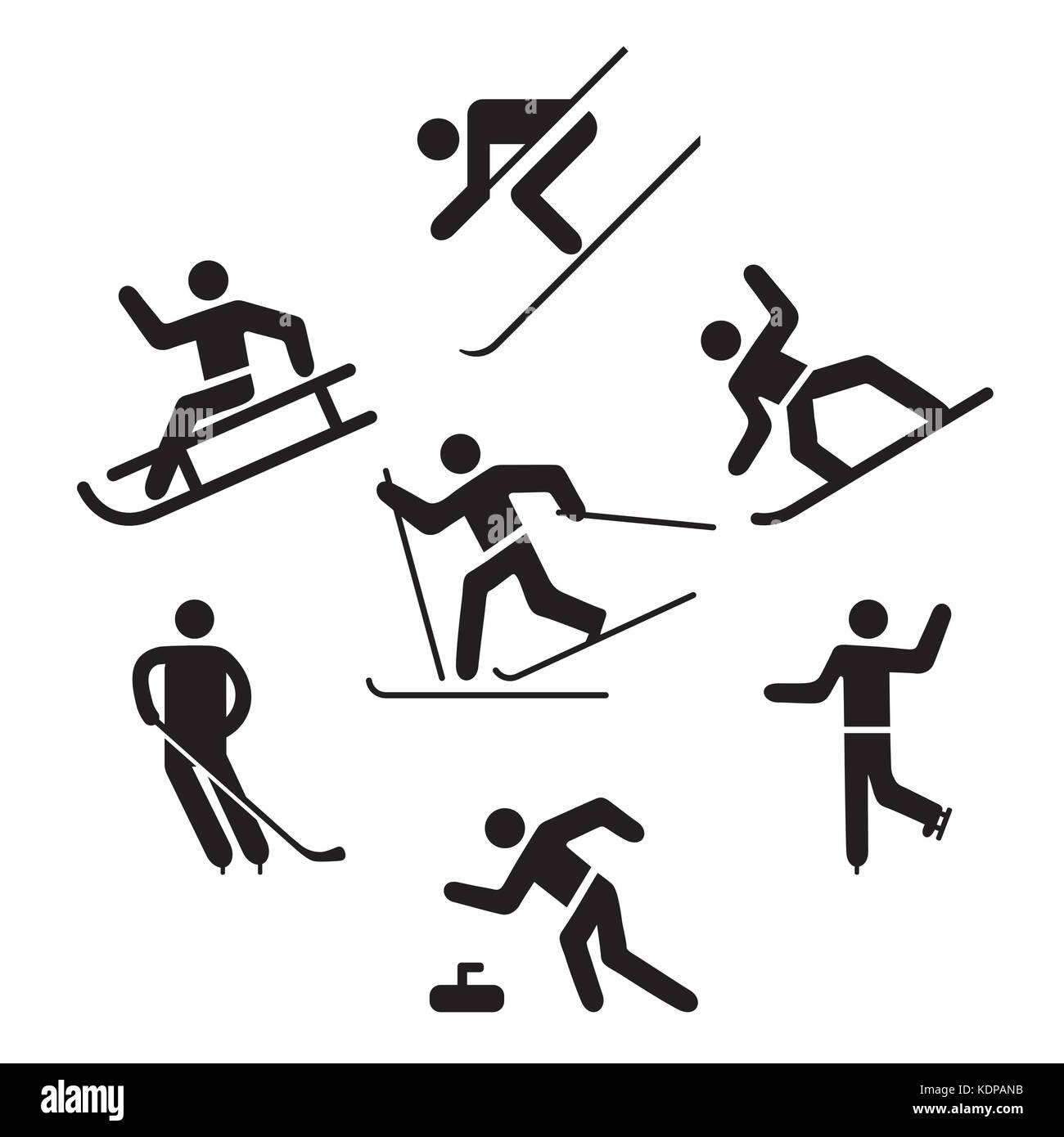 Pictogramme de sports d'hiver, le patinage sur glace, ski, Illustration de Vecteur