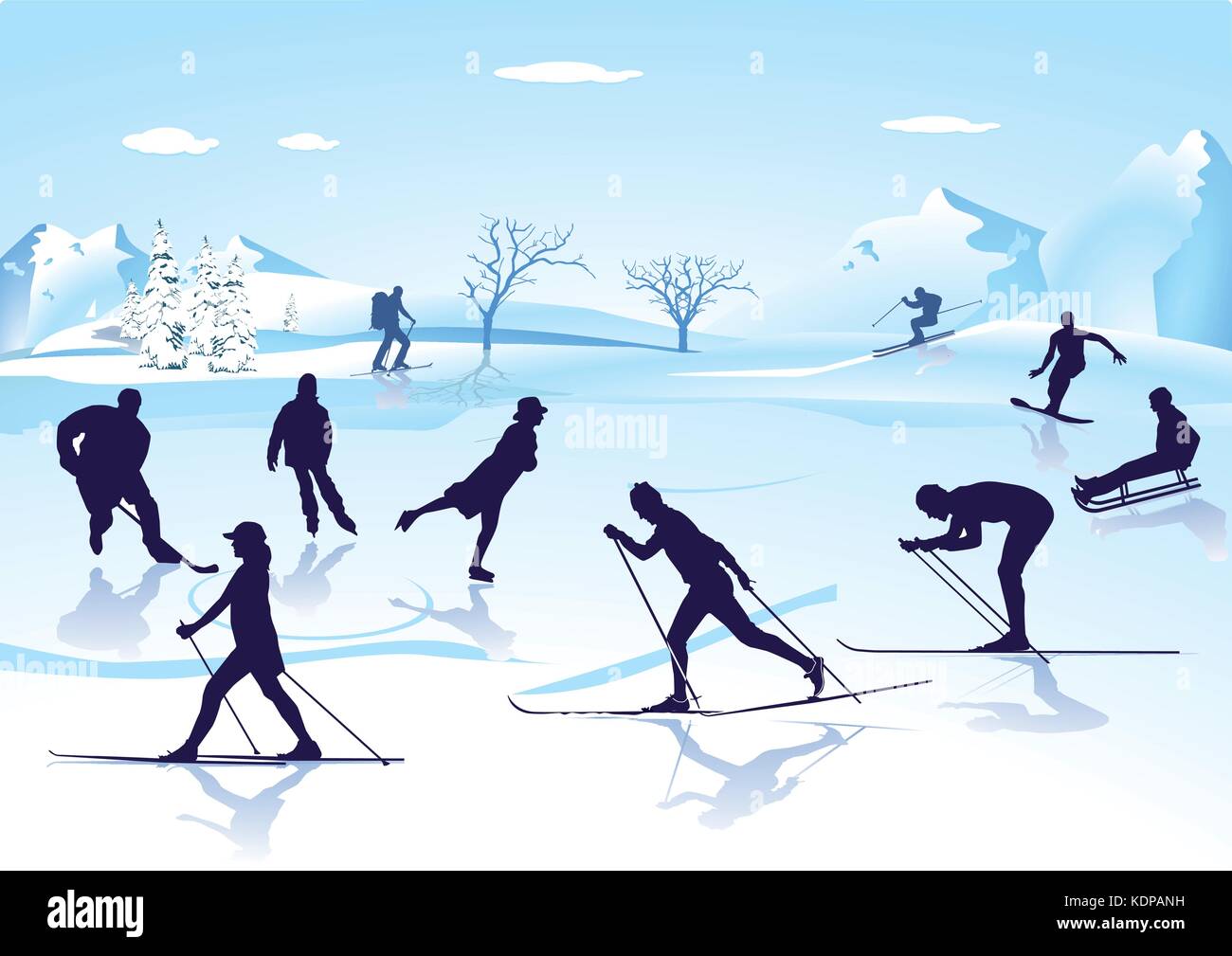 Sports d'hiver, ski, patinage sur glace Illustration de Vecteur