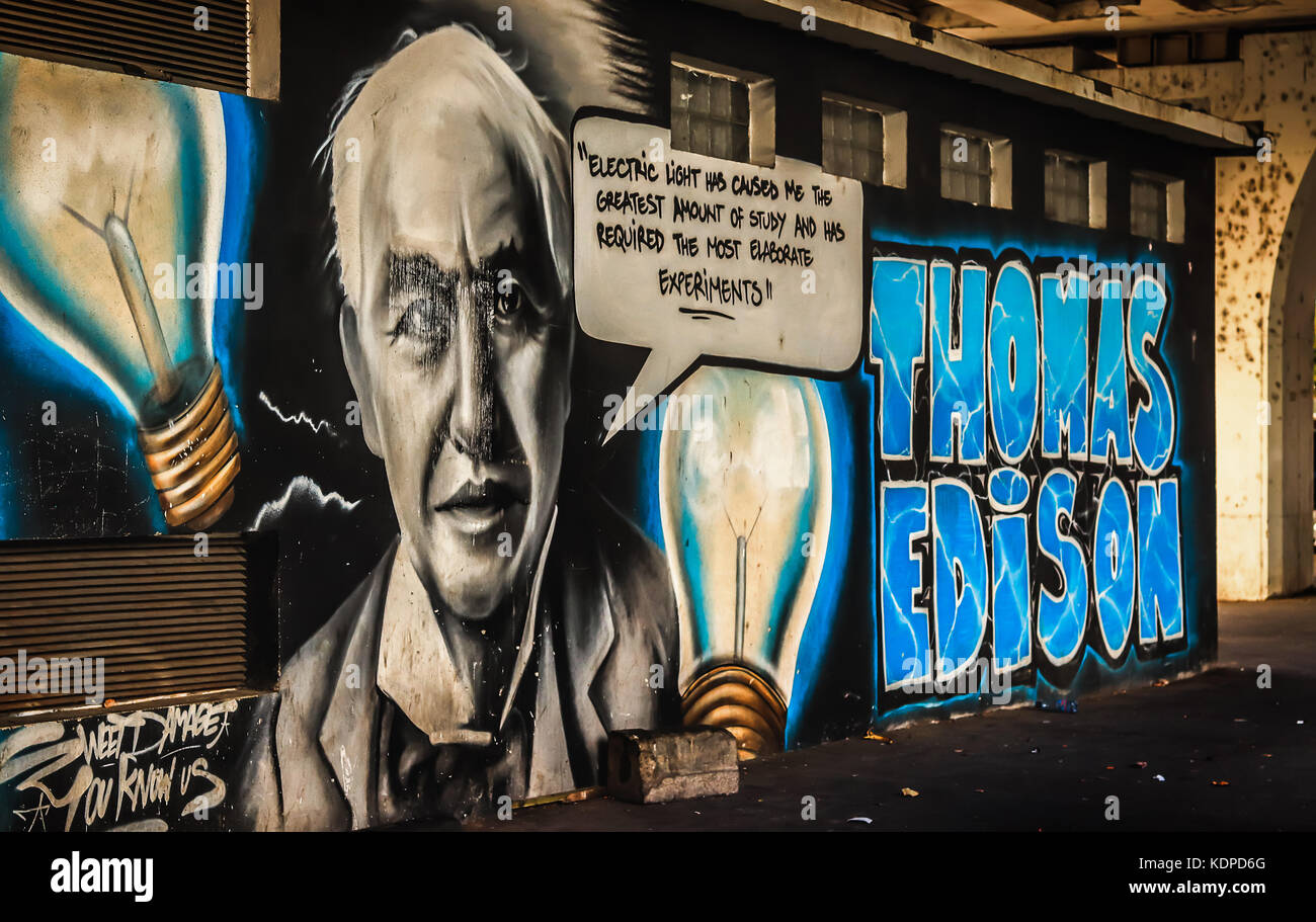 Thomas Edison le graffiti sous un pont à Bucarest Banque D'Images