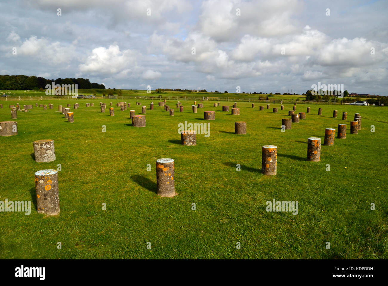 Woodhenge Stone Circle, près de Durrington Walls ancienne colonie, Wiltshire, Angleterre. Banque D'Images