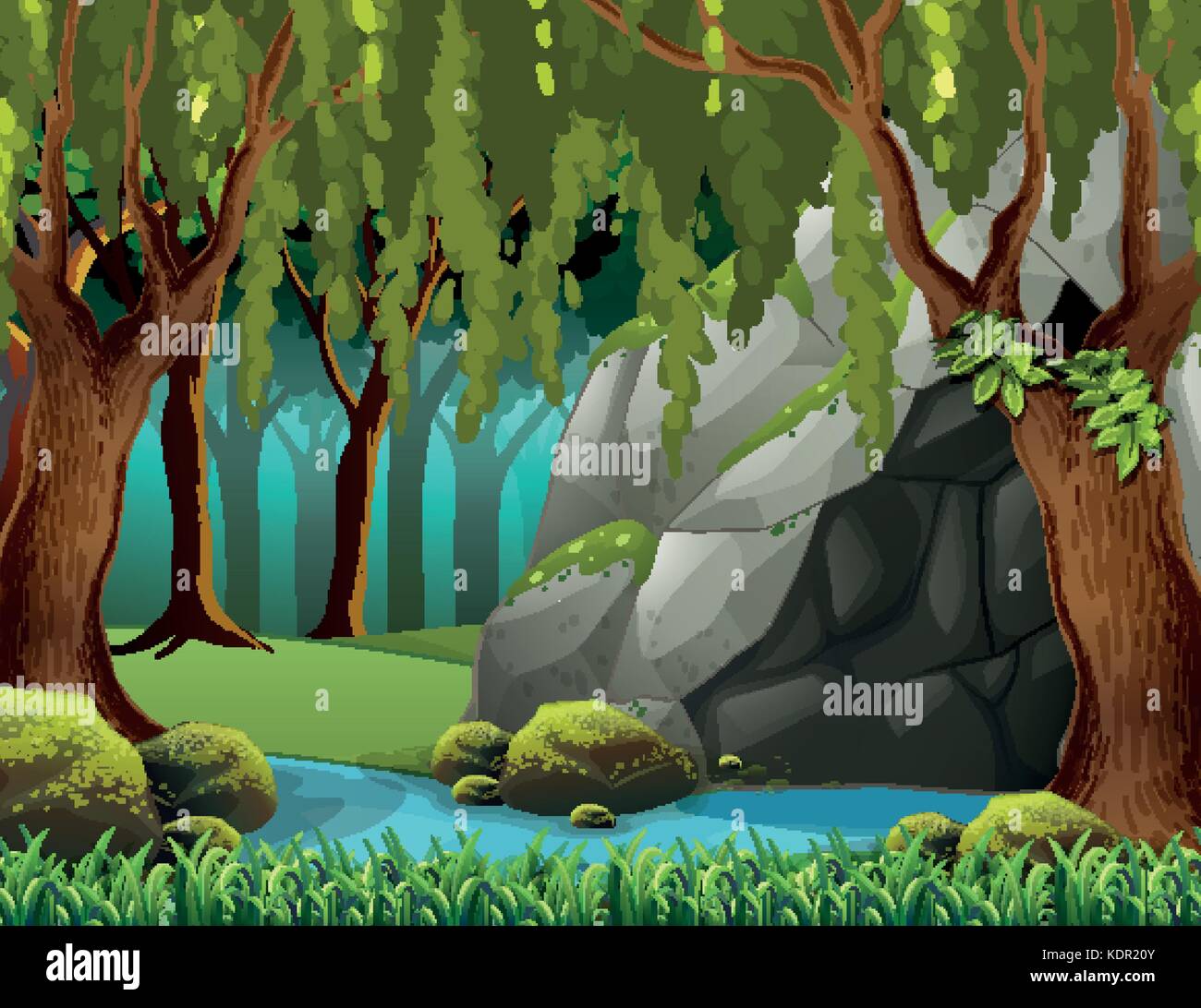 Grotte dans la forêt profonde illustration Illustration de Vecteur