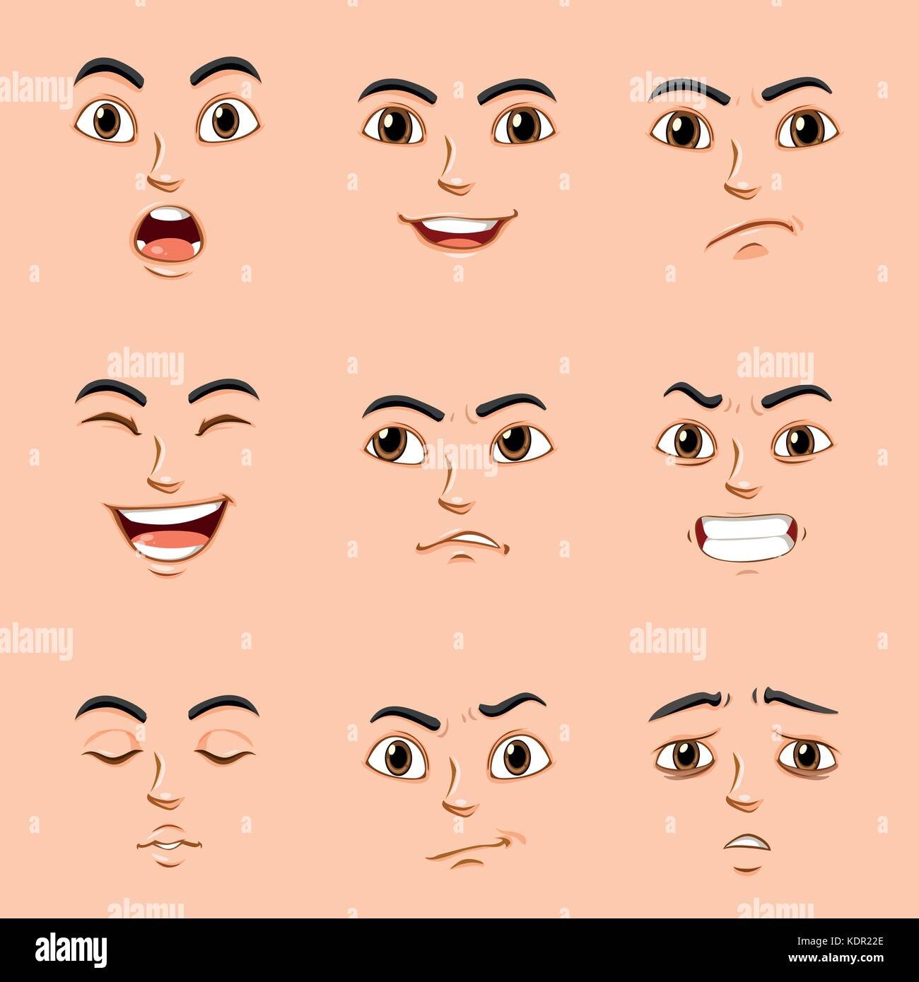 Différentes expressions du visage des droits de l'illustration Illustration de Vecteur