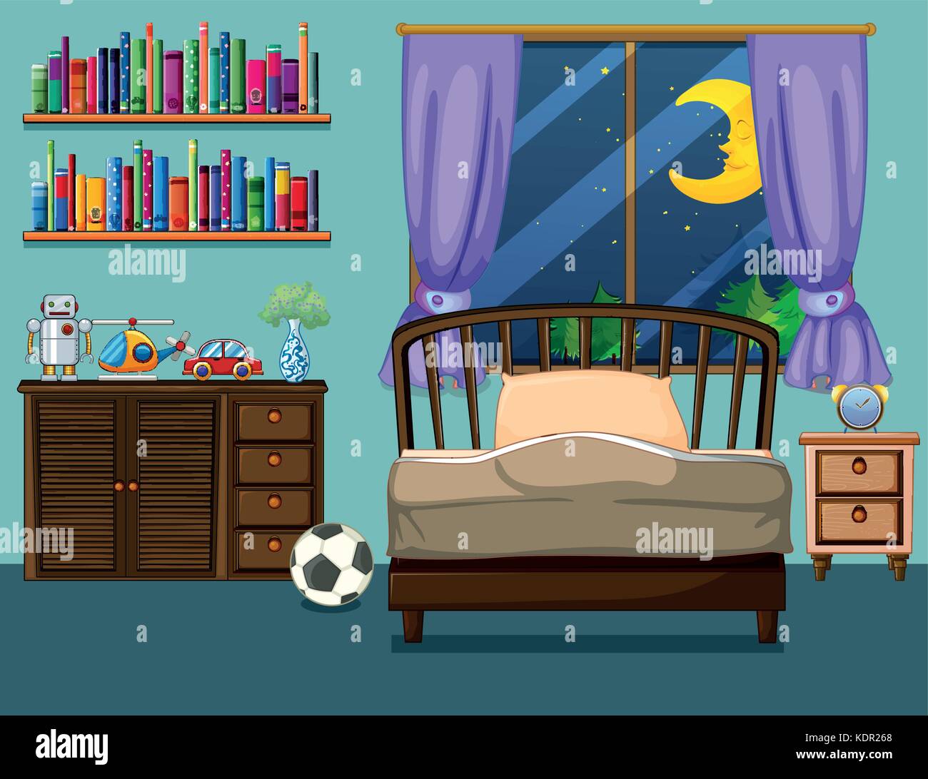 Scène de chambre à coucher avec des livres et des jouets illustration Illustration de Vecteur