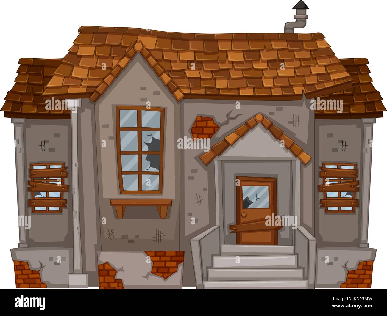 Vieille maison avec des fenêtres cassées et illustration de porte Illustration de Vecteur