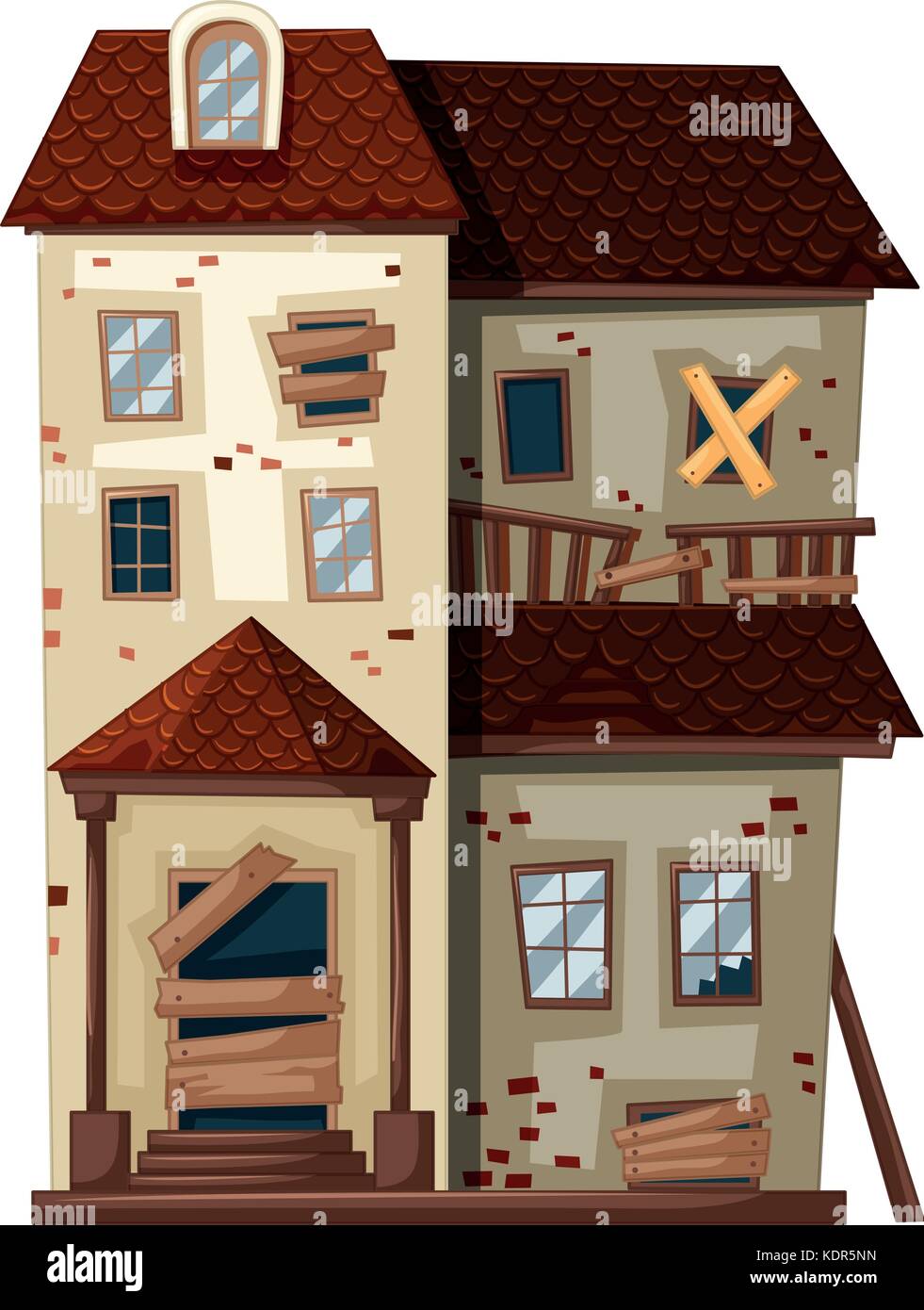 Vieille maison avec des fenêtres cassées et illustration de porte Illustration de Vecteur