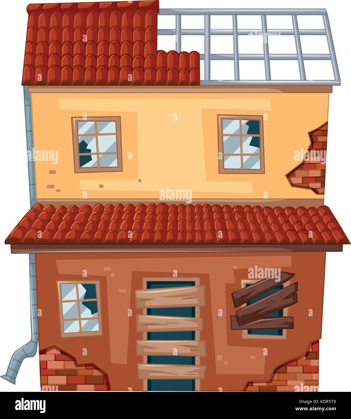 Maison de brique avec toit et fenêtres cassées illustration Illustration de Vecteur