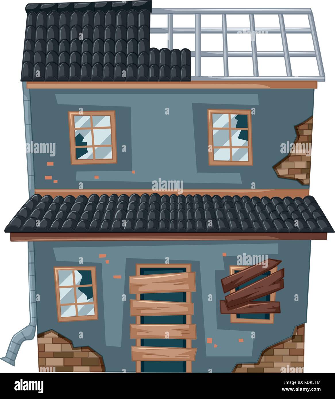 Vieille maison avec toit et fenêtres cassées illustration Illustration de Vecteur