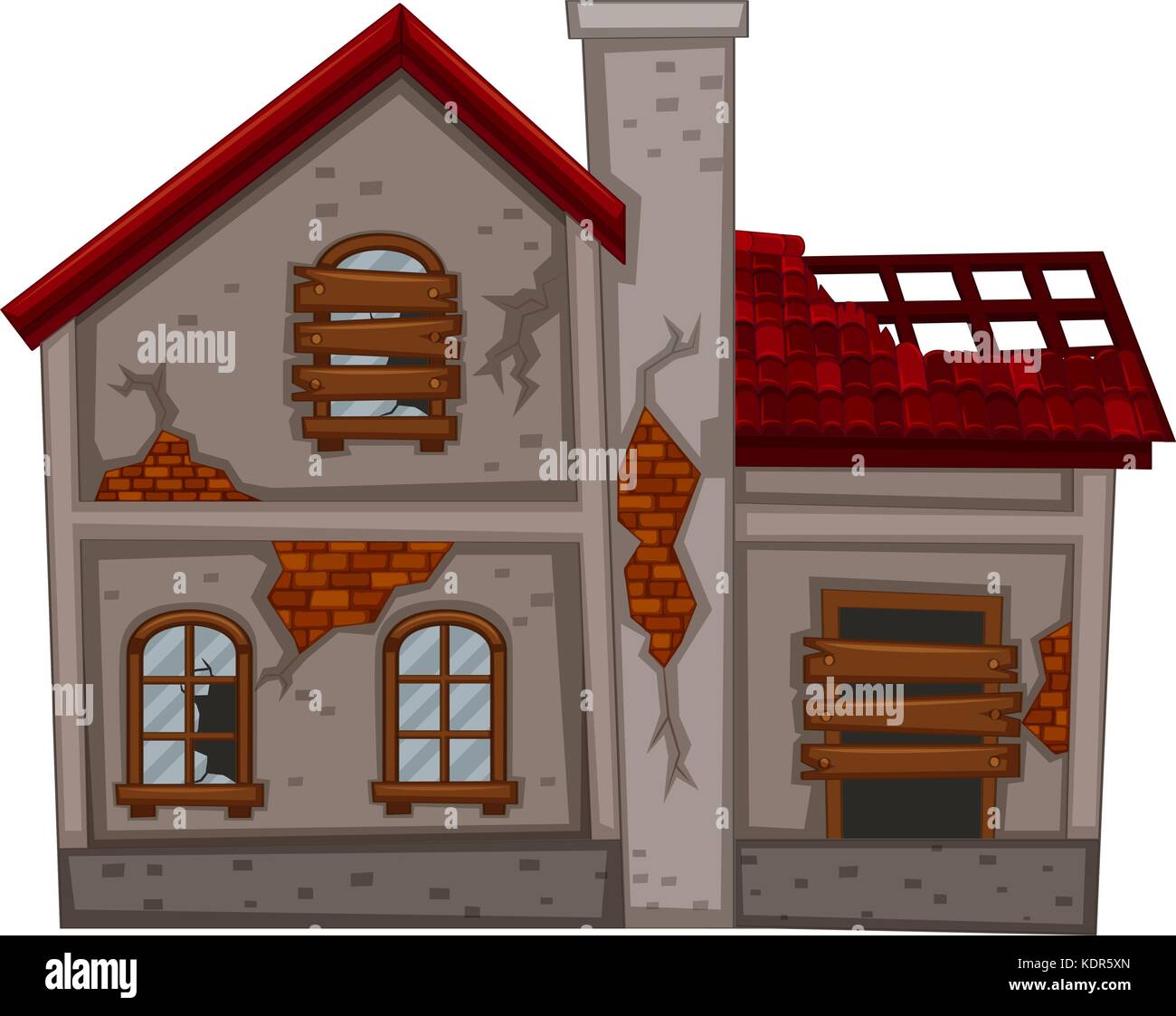 Vieille maison avec toit et fenêtres cassées illustration Illustration de Vecteur
